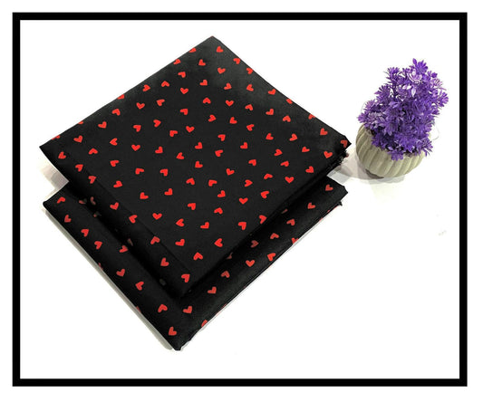 Small Red Hearts Pattern in black base - Digital Print Micro Polo Cotton 2 Piece-50% off