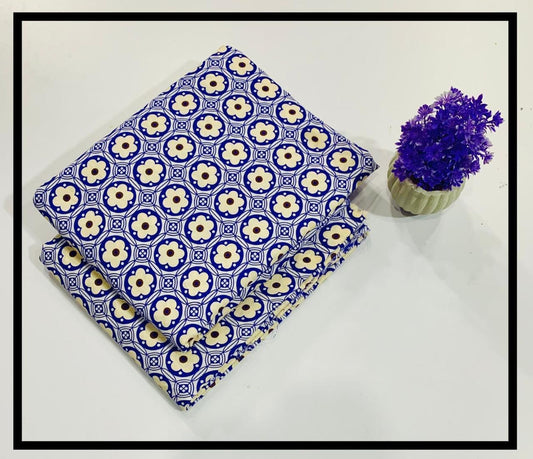 Mini Flower Pattern available in 2 Colours (Blue & Yellow)-Digital Print Micro Polo Cotton 2 Piece-50% off