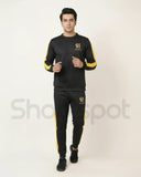 Black and yellow tracksuit with brand logo