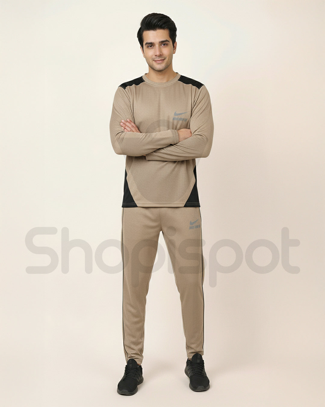 Beige Tracksuit with black Accents