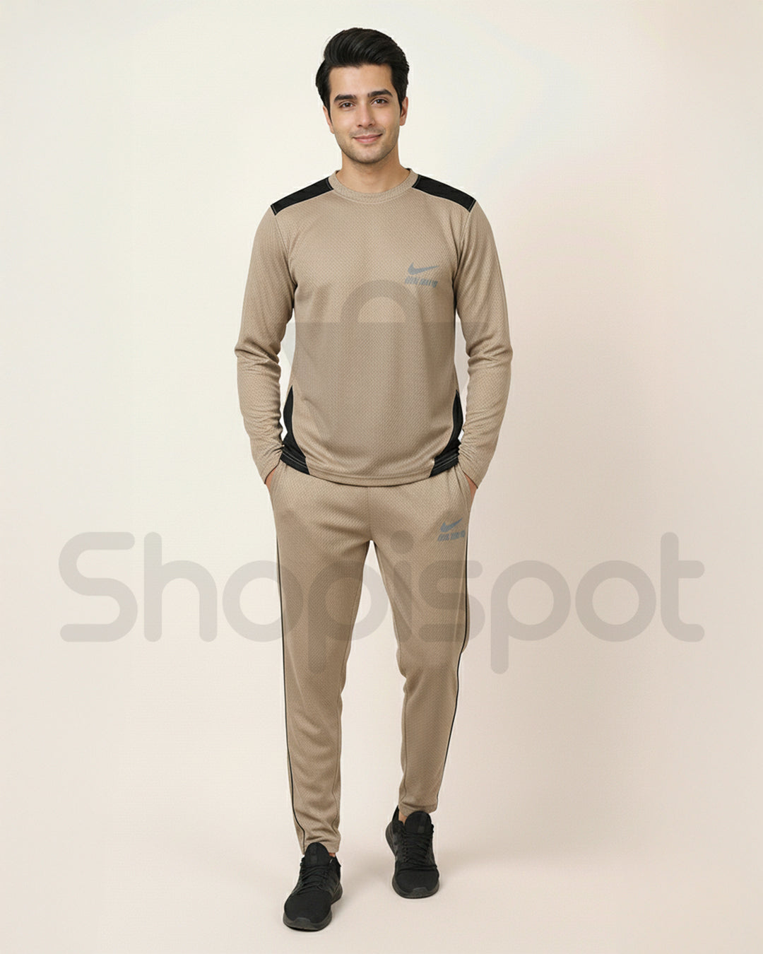 Beige Tracksuit with black Accents