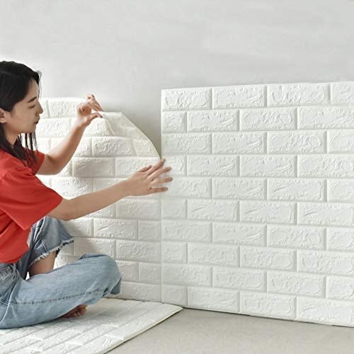 3D Faux Brick Wall Stickers – White Brick Design for Bedroom and Living Room, Waterproof Self-Adhesive Wallpaper