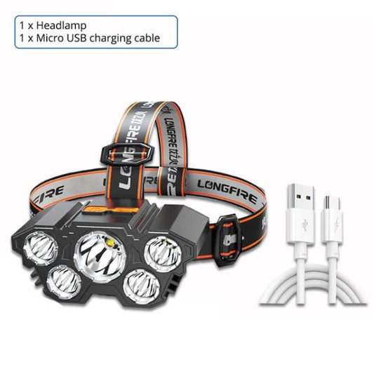 5-LED Rechargeable Headlamp with Built-in Battery for Outdoor Activities