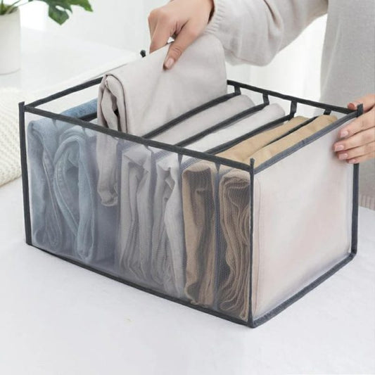 7-Grid Washable Clothes Organizer: Keep your wardrobe neat with this portable foldable organizer featuring 7 compartments for easy separation of jeans, shirts, and other garments.