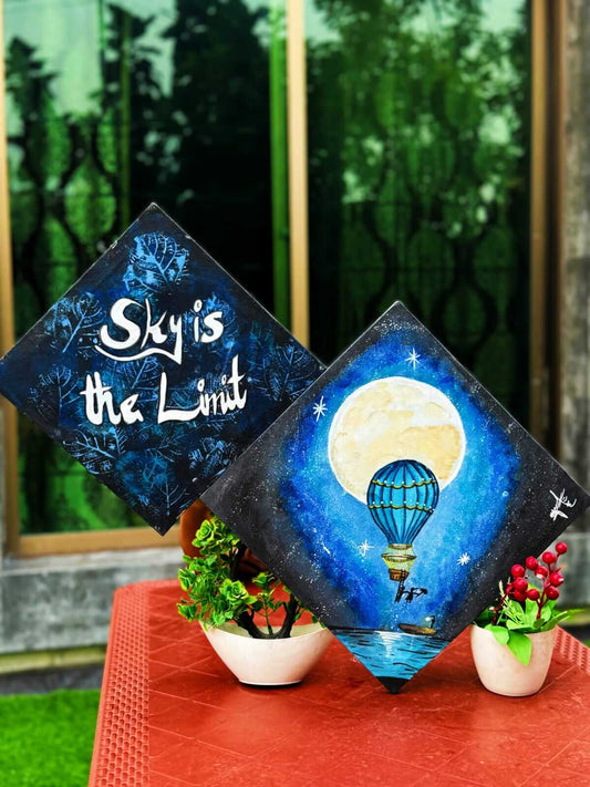 Hot Air Balloon Art With Motivational Quote Painting (Set Of Two)