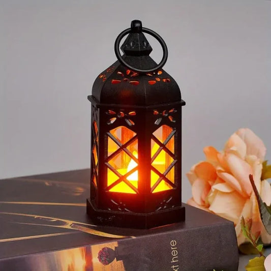 Antique Black Candle Lamp – Creative Hexagonal Wind Lamp for Atmosphere Decoration, LED Portable Small Horse Lamp