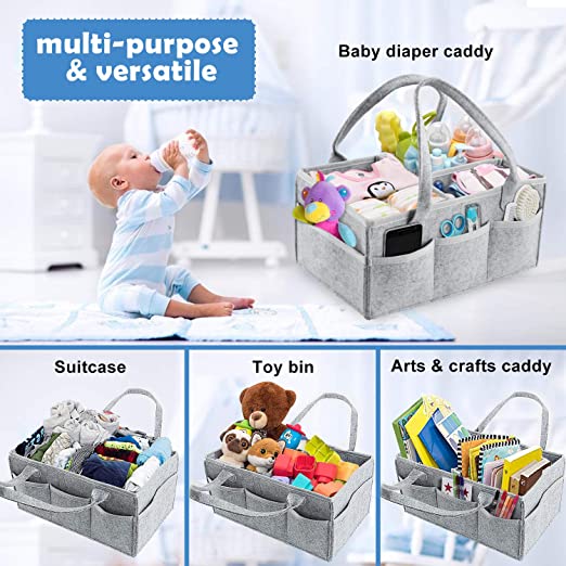 Portable Baby Diaper Caddy Organizer - Essential Storage Bag in Gray