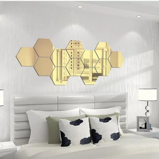 (Set of 12) 3D Acrylic Hexagon Mirror Geometric DIY Wall Art for Home Decoration