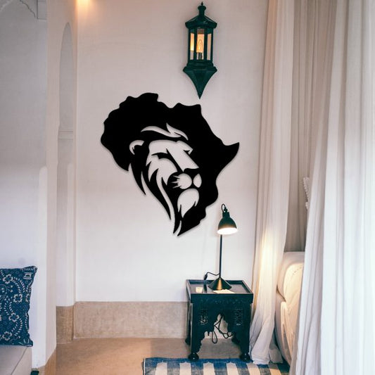 African Lion Wooden Wall Art: Bold Home Décor Accent