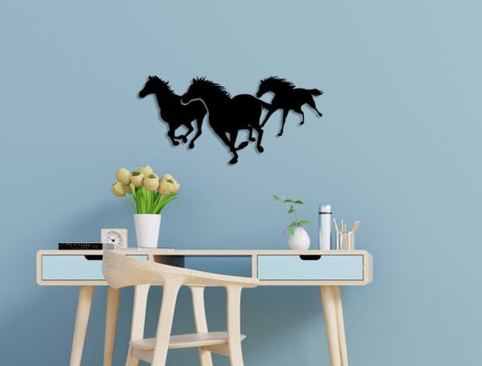 Running Horses Wooden Wall Art: Elegant Home Décor D29